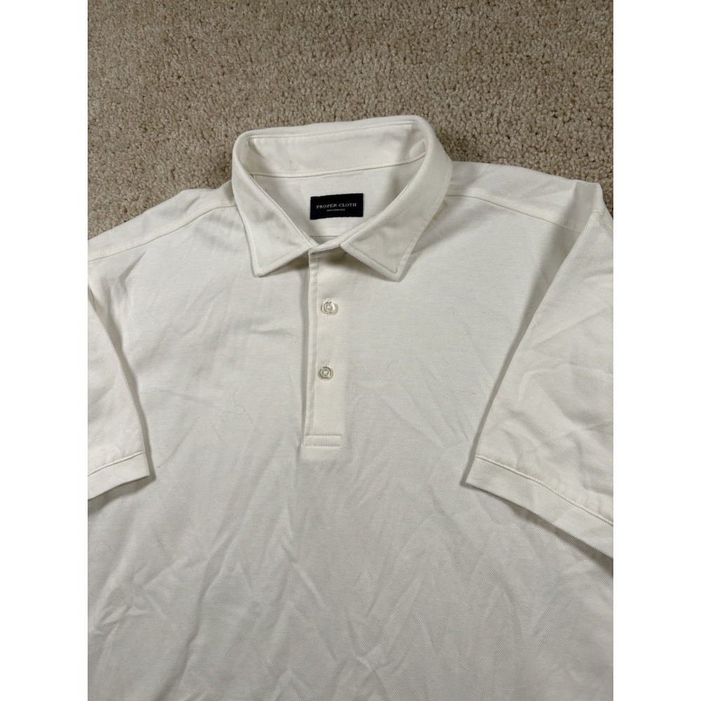 Proper Cloth Mens M Performance Polo Shirt White Short Sleeve Stretch Golf